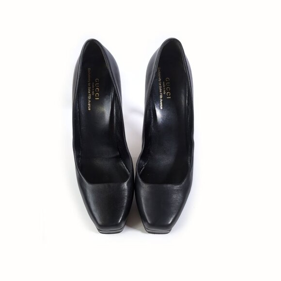 Gucci Black Pumps Size 39 Womens 9 Black Calfskin Platform Square Toe Pumps - Picture 8 of 8